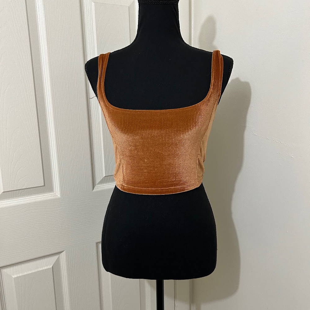 Urban Outfitters Burnt Orange Crushed Velvet Sleevless Crop Top Size Small